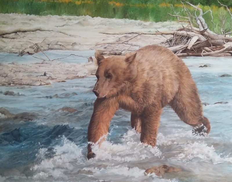 Chasing Salmon, 2020 (Oil on Canvas, 77cm x 61cm)